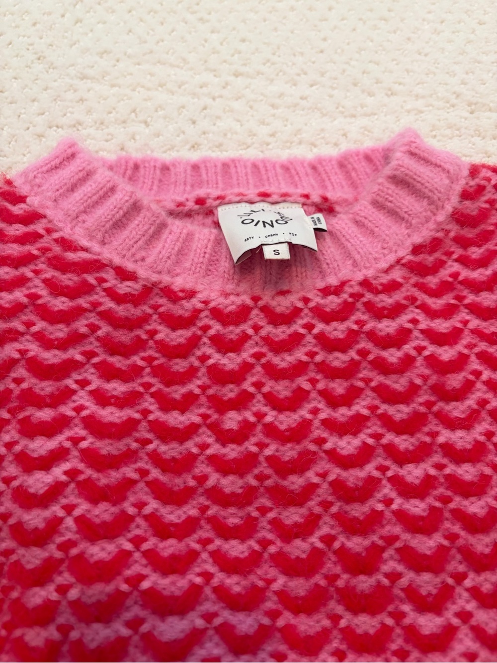 ANTHROPOLOGIE Lili Sidonio Pink Red Two-Tone Knit Sweater Womens Crewneck Small - Picture 8 of 8